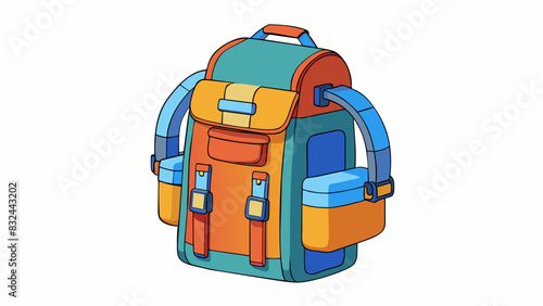 A redesigned backpack with multiple compartments and adjustable ss for better organization and comfort while carrying. The material is also waterproof. Cartoon Vector.