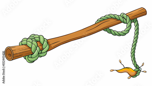 A rope being untied from a tree branch freeing a swing to sway back and forth. The rope is rough and frayed displaying the struggle before the release. Cartoon Vector.