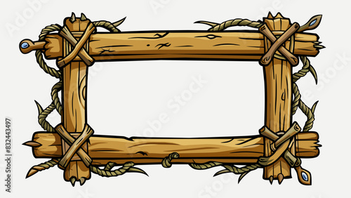 A rustic frame crafted from branches and twine with a weathered and worn appearance great for framing a landscape painting or outdoor photograph.. Cartoon Vector.