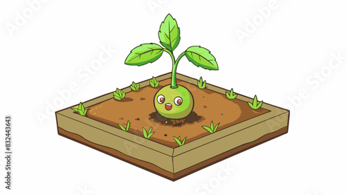 A seed planted in the ground containing within it the implicate potential of a fully grown tree.. Cartoon Vector.