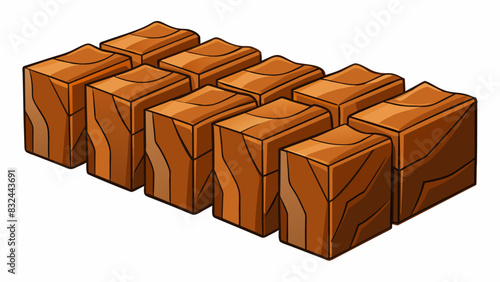 A set of wooden blocks each one unique with varying shades of brown and different textures. Despite their small size they are surprisingly heavy and. Cartoon Vector.