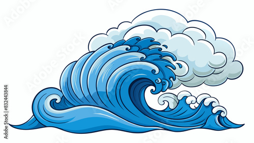 A significantly powerful storm raging over the ocean with towering waves and fierce winds churning the water.. Cartoon Vector.