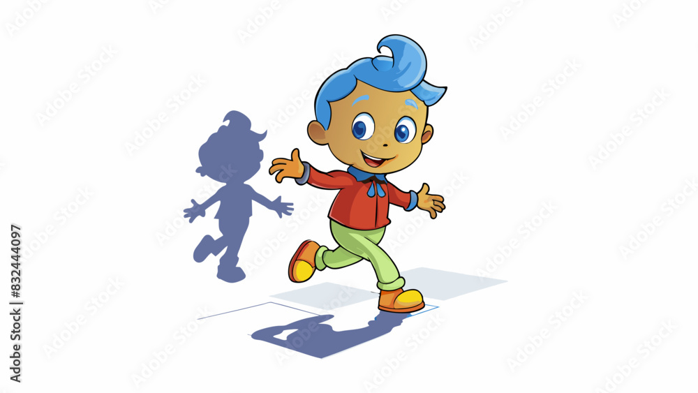 Fototapeta premium A small childs shadow danced and jumped along the sidewalk as they skipped down the street their movements creating whimsical shapes.. Cartoon Vector.