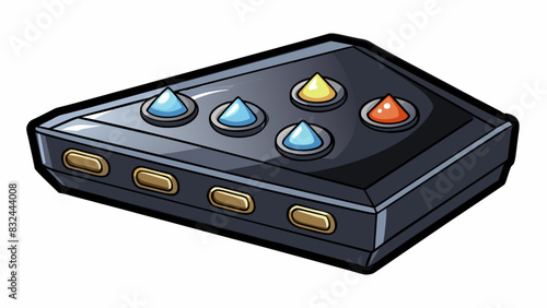 A sleek black item with sharp edges and a glossy finish containing various compartments and buttons for easy organization and access.. Cartoon Vector.