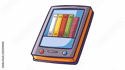 A sleek modern ereader with a touch screen and backlit display holding hundreds of electronic books within its compact form.. Cartoon Vector.