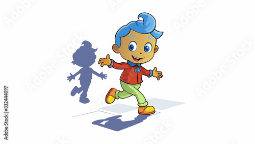 A small childs shadow danced and jumped along the sidewalk as they skipped down the street their movements creating whimsical shapes.. Cartoon Vector.