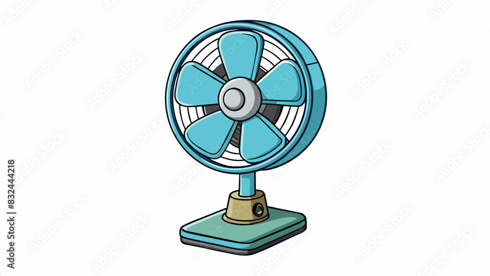 A small personal fan with a clipon design perfect for attaching to a desk or bed frame with flexible blades that can be adjusted to different angles. Cartoon Vector. A small personal fan with a clipon design perfect for attaching to a desk or bed frame with flexible blades that can be adjusted to different angles. Cartoon Vector.