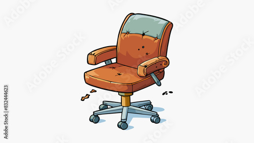 A squeaky and unstable office chair with peeling faux leather and wobbly wheels.. Cartoon Vector.