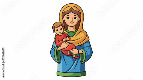 A statue of a mother holding her child in her arms with a tender expression on her face. The representation symbolizes the maternal love and nurturing. Cartoon Vector.