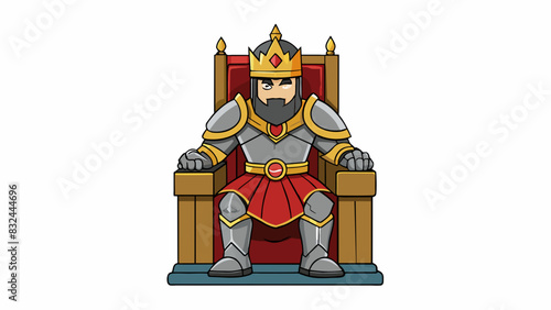 A stately figure seated upon a magnificent throne their face obscured by a formidable helmet and their body clad in heavy armor exuding an. Cartoon Vector.