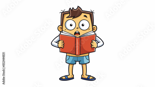 A student realizing they forgot to wear pants to school covering themselves with a book in a desperate attempt to hide their embarrassment.. Cartoon Vector.