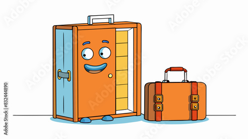 A suitcase sitting by the door packed and ready to go as the owner bids farewell to their current home.. Cartoon Vector.