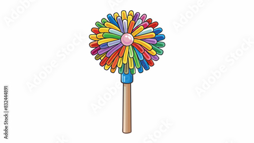 A supporter is a small handheld plastic pom pom with multiple colorful streamers attached to a stick. The streamers create a playful bouncing effect. Cartoon Vector.
