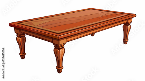 A sy wooden dining table with a deep mahogany finish. It has thick carved legs and polished surface that gleams in the sunlight making it the center. Cartoon Vector.