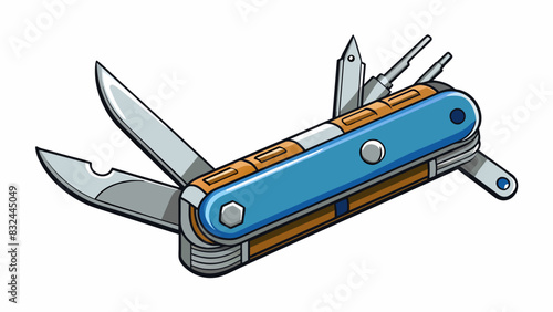 A sy silver pocket knife with multiple blades and tools neatly folded into its compact frame.. Cartoon Vector.