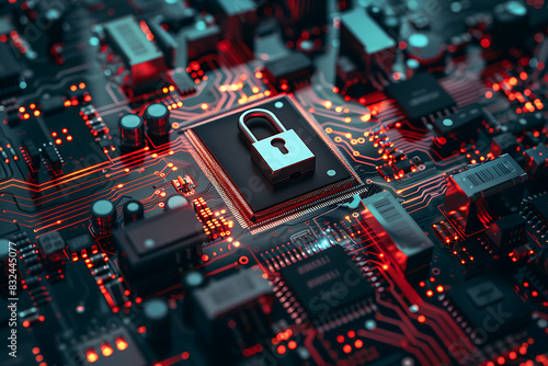 A lock on a computer board symbolizes a cyber security concept, highlighting digital protection and data safety.