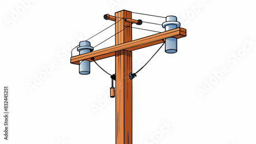 A telephone pole is a tall vertical structure made of wood or metal with a straight shape and wires extending straight out from the top used to. Cartoon Vector.