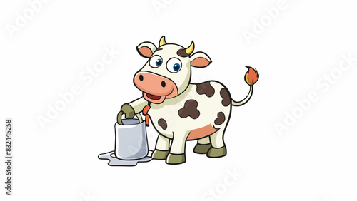 A thick creamy substance squeezed from a cowshaped toy mimicking the process of milking a cow.. Cartoon Vector.