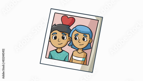 A torn faded photograph the subjects faces only half recognizable capturing a moment of love that has long since disappeared.. Cartoon Vector.