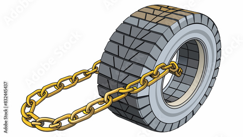 A tire chain is a series of metal links that wrap around the outside of a cars tires for traction during snowy or icy conditions. Each link has a. Cartoon Vector.