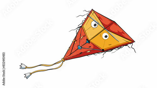 A torn kite with frayed strings and a ripped tail preventing it from soaring in the wind and unable to fly as intended.. Cartoon Vector.