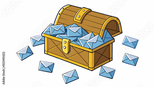 A treasure chest overflowing with digital envelopes representing the infinite possibilities and information that can be found within ones email inbox.. Cartoon Vector.