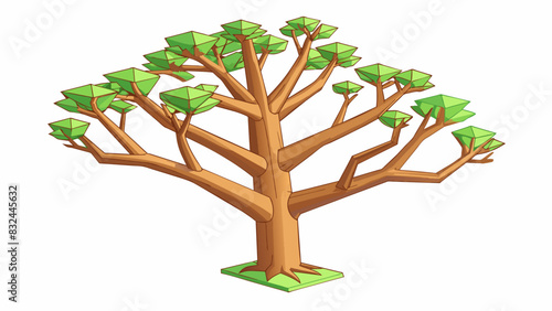 A tree with all branches growing on one side offbalanced and unusual appearance.. Cartoon Vector.