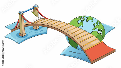 A treaty is like a bridge connecting two land masses. Just as a bridge allows people to travel and communicate between two places a treaty allows for. Cartoon Vector.