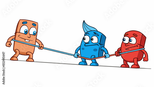 A tugofwar game between two opposing teams each trying to pull the rope in their favor. In the middle an undecided group hesitates unsure of who to. Cartoon Vector.
