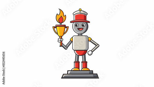 A trophy made of strong polished metal with a figure on top holding a torch. The trophy symbolizes hard work and determination while the torch. Cartoon Vector.