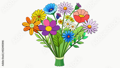 A vibrant bouquet of fresh wildflowers bursting with a variety of hues and fragrances handpicked from a picturesque meadow.. Cartoon Vector.