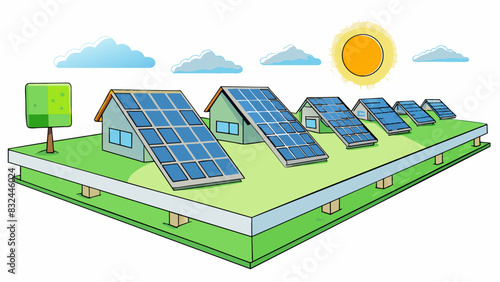 A wellmaintained lot with rows of solar panels glistening under the sun showcasing a commitment to sustainability and clean energy.. Cartoon Vector.