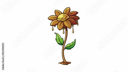 A wilted flower with drooping petals and brown spots unable to absorb water and thrive due to a lack of nourishment.. Cartoon Vector.