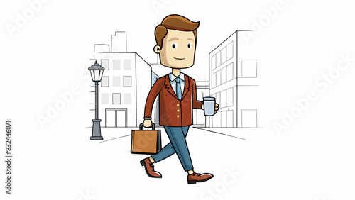 A welldressed businessman with slicked back hair and a confident demeanor holding a briefcase in one hand and a cup of coffee in the other as he walks. Cartoon Vector.