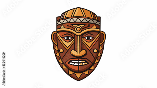 A wooden mask carved with striking features and symbolic patterns representing a tradition of storytelling and ceremonial importance in African. Cartoon Vector.