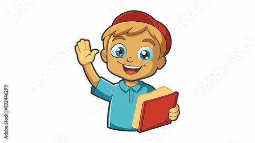 A young child clutching a book and eagerly raising their hand in class willing to learn and absorb knowledge like a sponge.. Cartoon Vector.