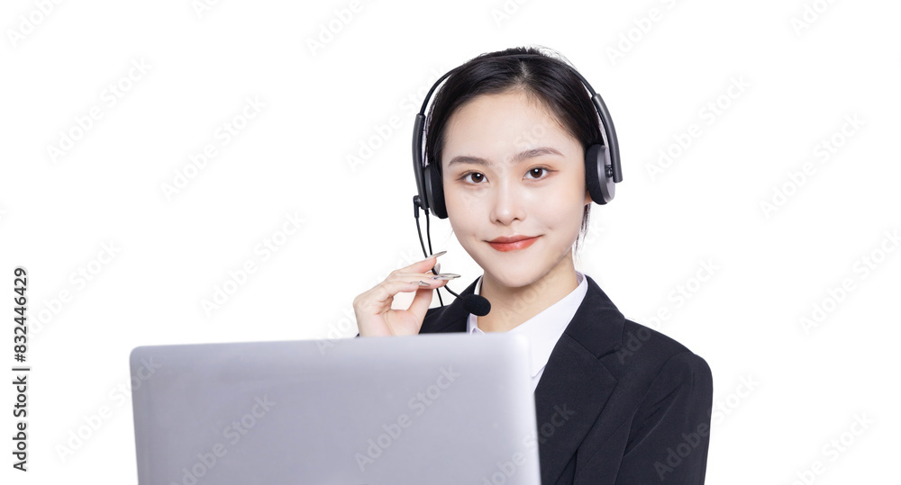 Asian business woman beautiful customer service with headset on white background
