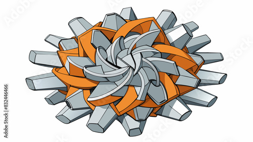 An abstract sculpture made of twisted metal pieces representing chaos and disorder. The representation evokes a feeling of confusion and disarray. Cartoon Vector.