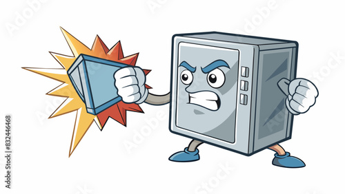 An angry fist slammed against the metal locker denting it and causing a loud clang to echo through the hallway.. Cartoon Vector.