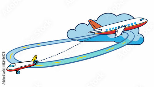 An airplane flying around a storm using a bypass route to avoid the turbulent weather and reach its destination safely. This bypass route may be. Cartoon Vector.