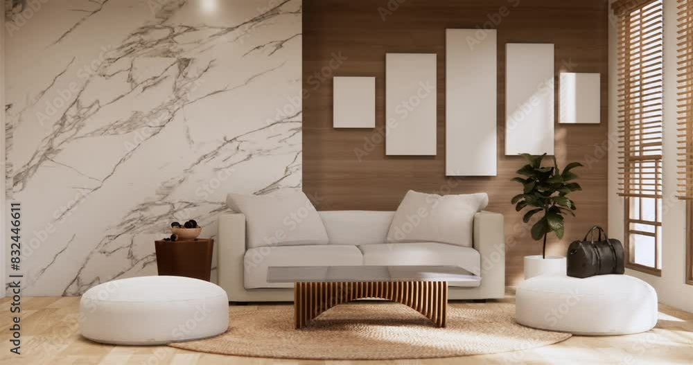 sofa armchair minimalist design in living room muji style.3D rendering sofa armchair minimalist design in living room muji style.3D rendering