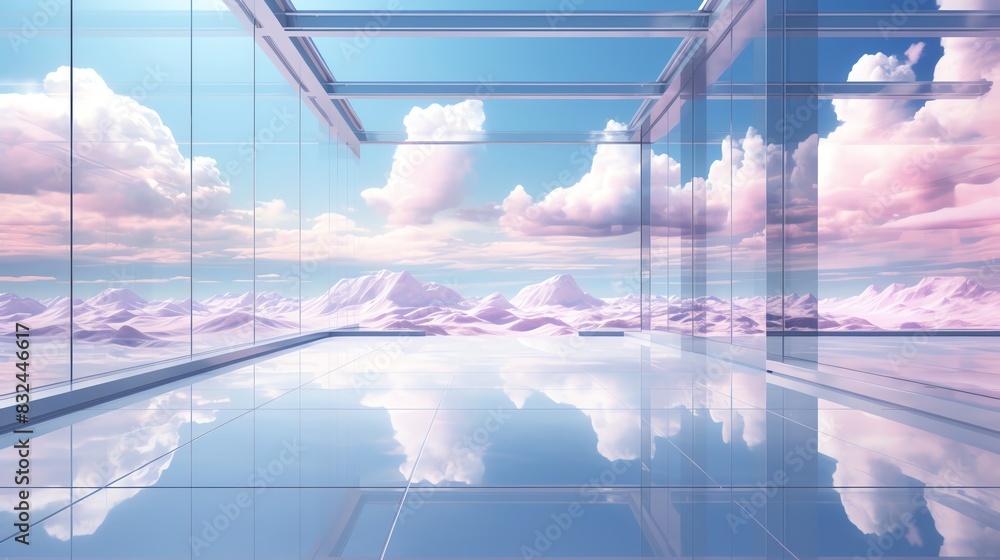 Fototapeta premium Virtual Reality Landscape Side view Escape to VR Futuristic tone Colored pastel