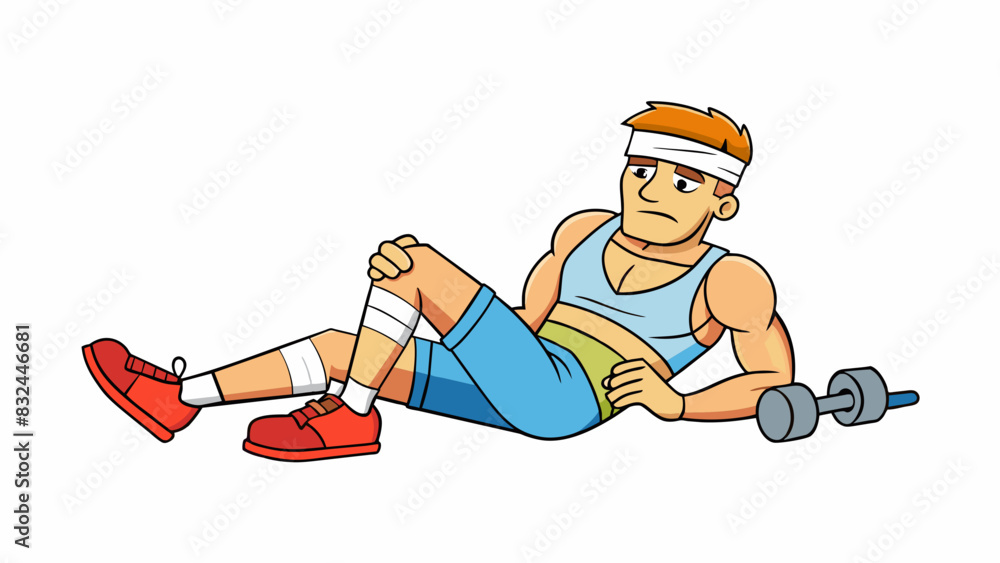 An injured athlete resting and receiving proper treatment their bruised muscles slowly healing and regaining their strength.. Cartoon Vector. An injured athlete resting and receiving proper treatment their bruised muscles slowly healing and regaining their strength.. Cartoon Vector.