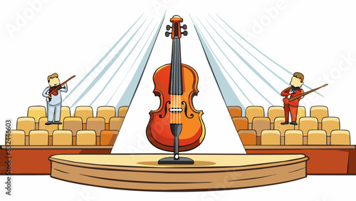 An elegant violin accompanies the soothing voices of the choir filling the concert hall with its rich melodic tones. Its polished wooden body gleams. Cartoon Vector.
