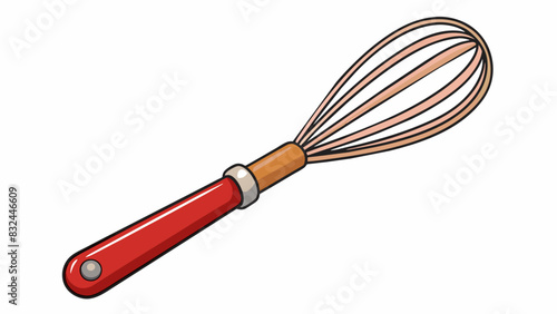 An employ in a kitchen is a small handheld utensil used for whisking or mixing ingredients. It is characterized by a long handle and wire loops at the. Cartoon Vector.