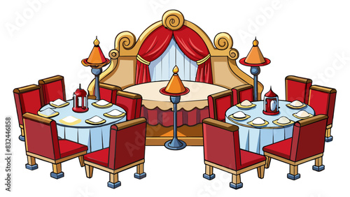 An upper class restaurant may feature elegant decor plush seating and expensive menu items creating an upscale atmosphere for its patrons.. Cartoon Vector.