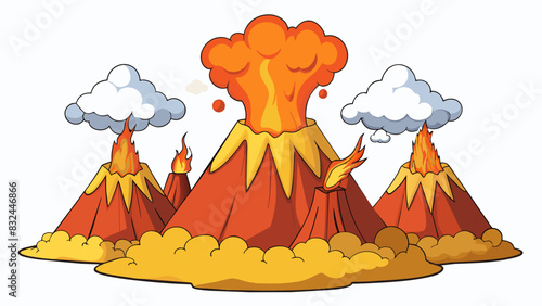 As fiery volcanic eruptions spew molten hot lava into the air it begins to take shape and form a rugged landscape with deep valleys and towering. Cartoon Vector.