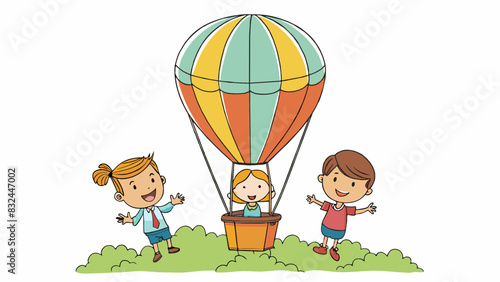 As the first balloon lifted off the ground the excited children watched in anticipation eager to start their hot air balloon ride.. Cartoon Vector.