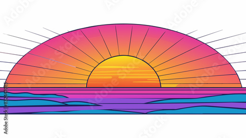 As the sun set in the distance the sky transformed into a canvas of vibrant colors streaks of pink orange and purple blending together in a. Cartoon Vector.