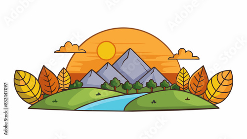 As the sun set behind the mountains a sense of calm and contentment settled over the quiet countryside with only the occasional sound of rustling. Cartoon Vector.